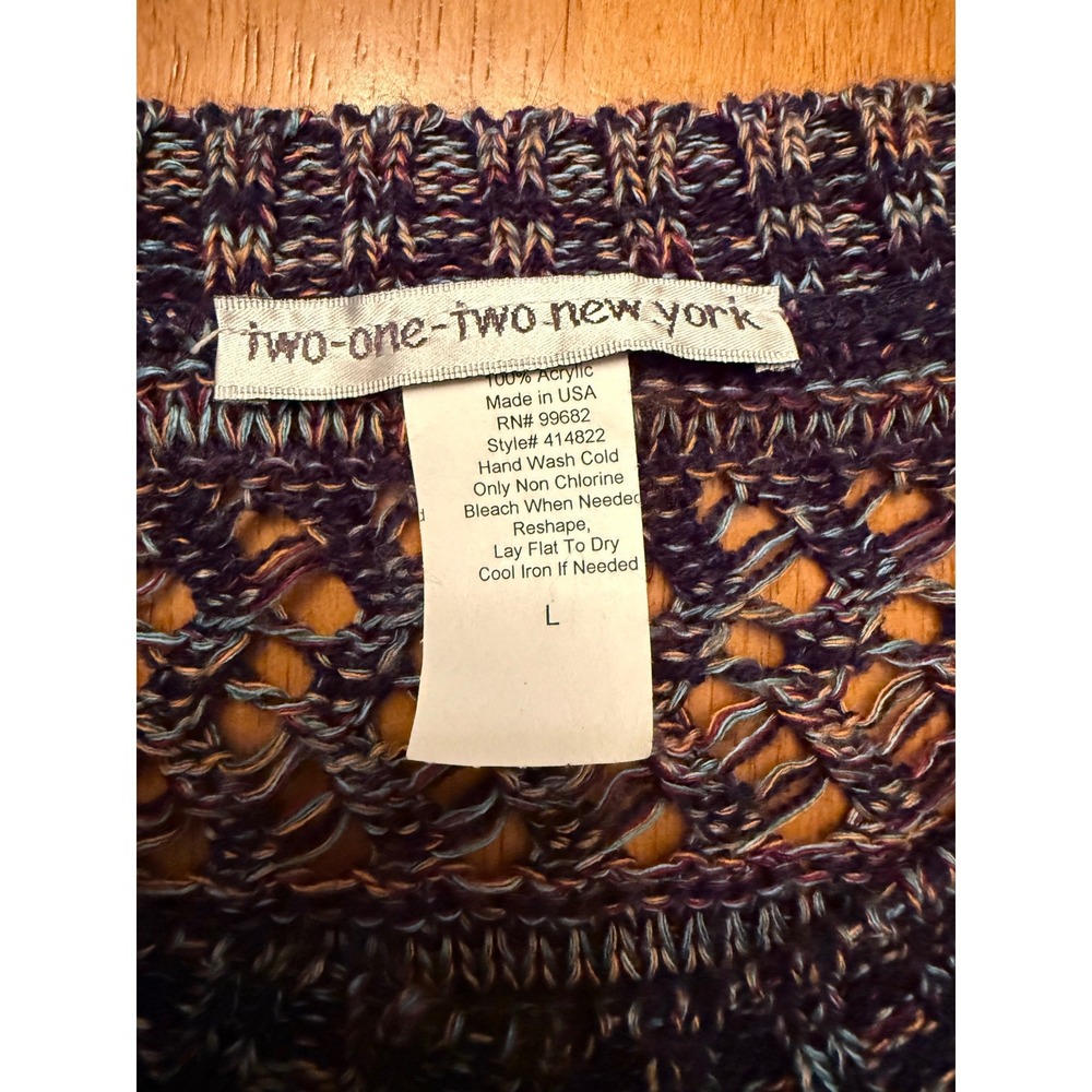 Two-One-Two New York Open Knit Space Dye Sweater Blue Purple Boho Large 414822 - Picture 3 of 6
